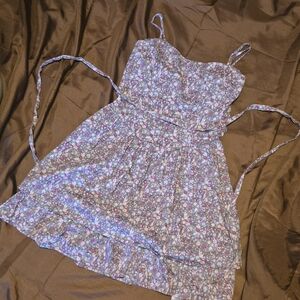 Y2K Mossimo Floral Mini Dress Smocked Back Tie Waist Boho Cottagecore M